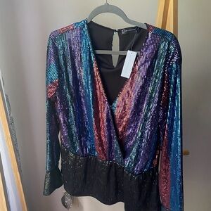 New York & Company Multicolor Sequin Blouse